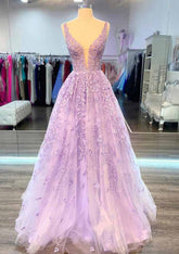 A-Line V-Neck Long Laced Prom Dress/Evening Dress With Beading